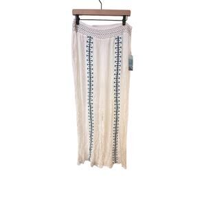 Goa Beachwear Japna White Crinkle Gauze| Boho Embroidered Wide Leg Pants | NWT